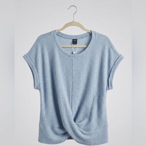 Emery Rose Light Blue Waffle Knit Twist Front Top XL